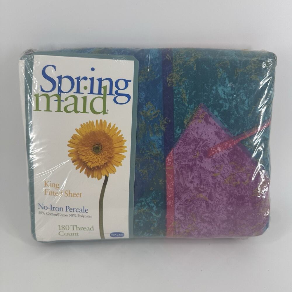 Vtg 90s Springmaid King Fitted Sheet Jeweled Marble III SEALED NOS